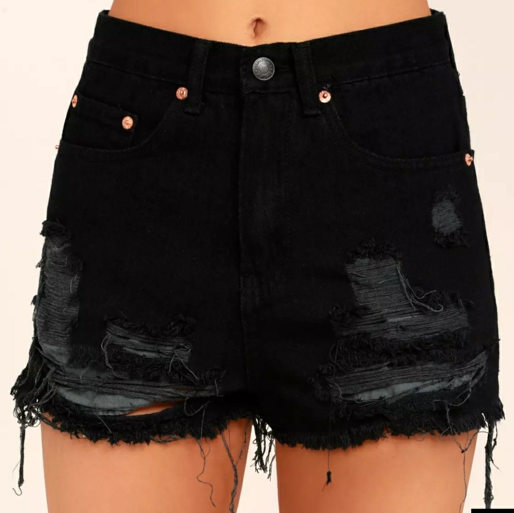 PRICE FIRMBlack Distressed Denim Cutoff Shorts